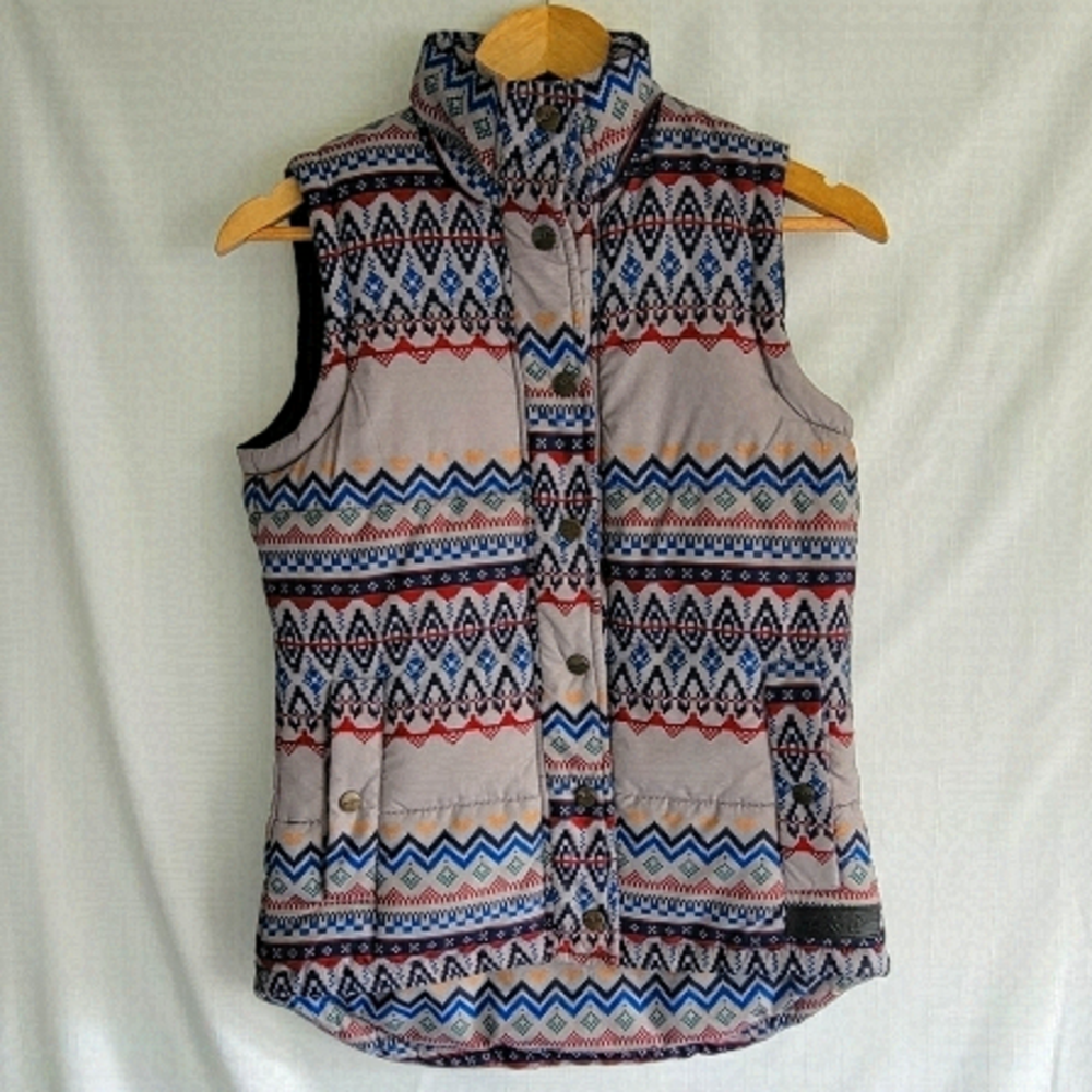 Kavu XS Insulated Vest Chevron/Aztec Button Up "Old School" Print NEW